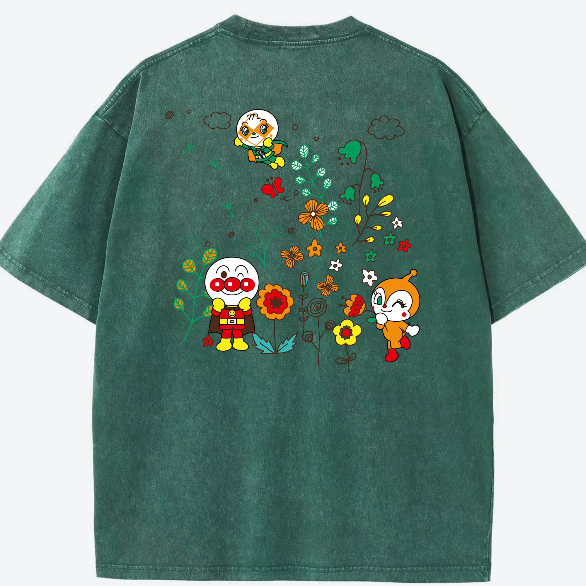 （画像用） アンパンマン Anpanman 綿100% ヴィンテージ風 半袖Tシャツ（背面プリント）